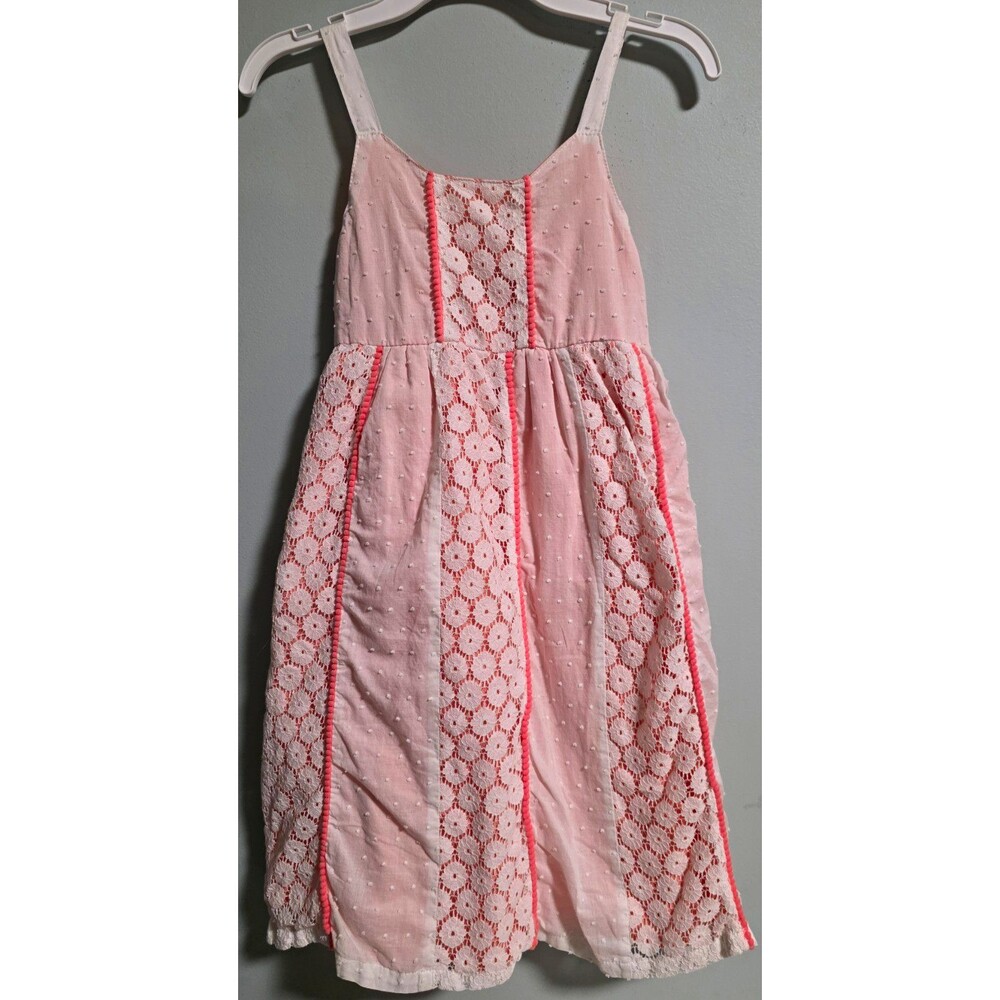 Penelope Mack Girls Size 6 Pink/White Lace Floral Sundress Spaghetti Strap